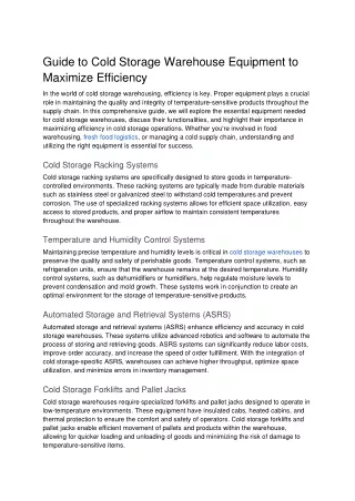 Guide to Cold Storage Warehouse Equipment to Maximize Efficiency