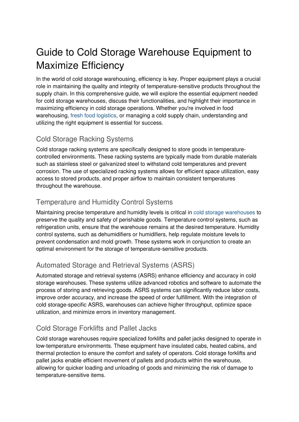 PPT - Guide to Cold Storage Warehouse Equipment to Maximize Efficiency ...