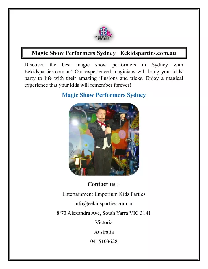 magic show performers sydney eekidsparties com au