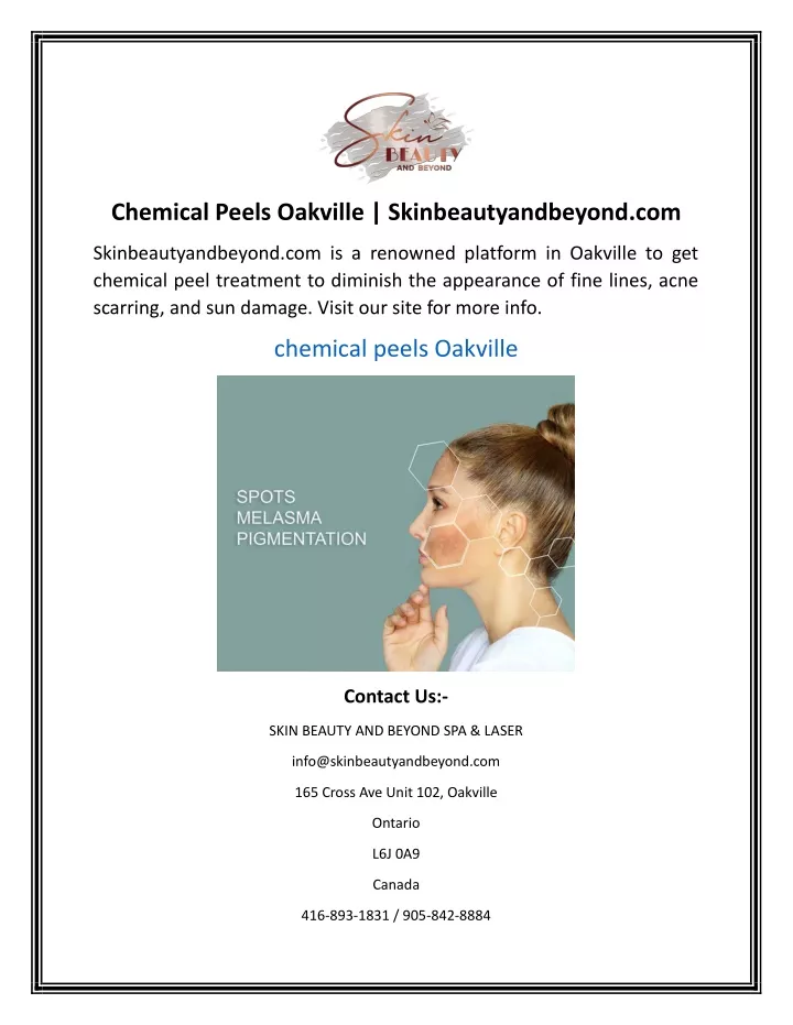 chemical peels oakville skinbeautyandbeyond com