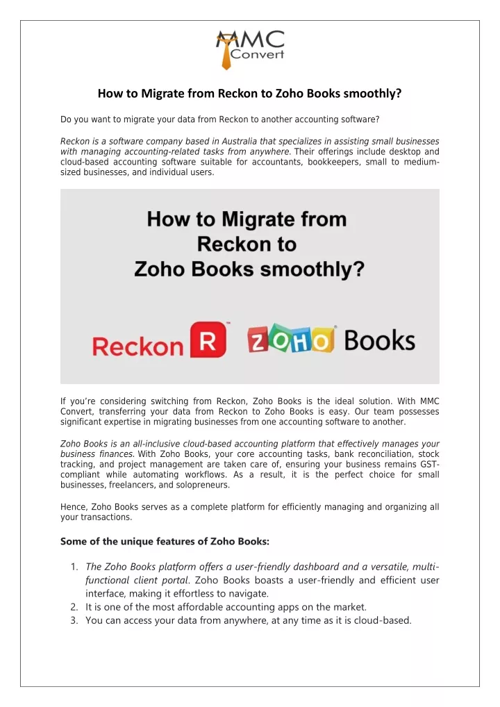 how to migrate from reckon to zoho books smoothly