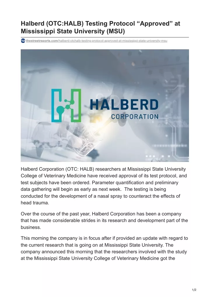 halberd otc halb testing protocol approved