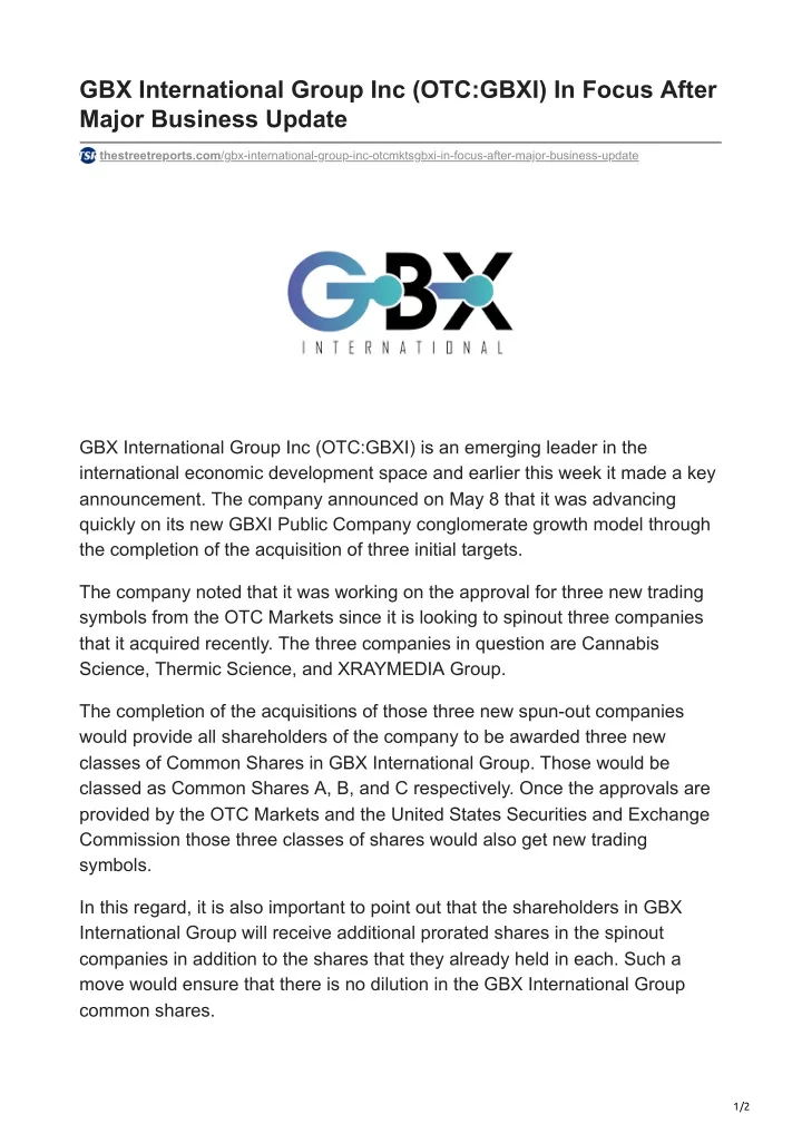 gbx international group inc otc gbxi in focus