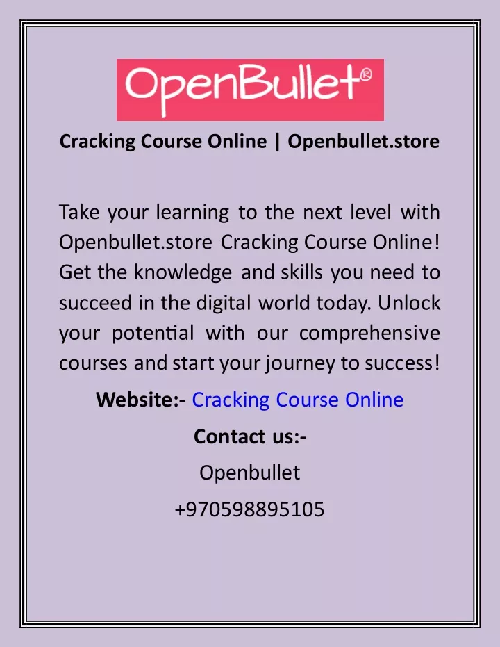 cracking course online openbullet store