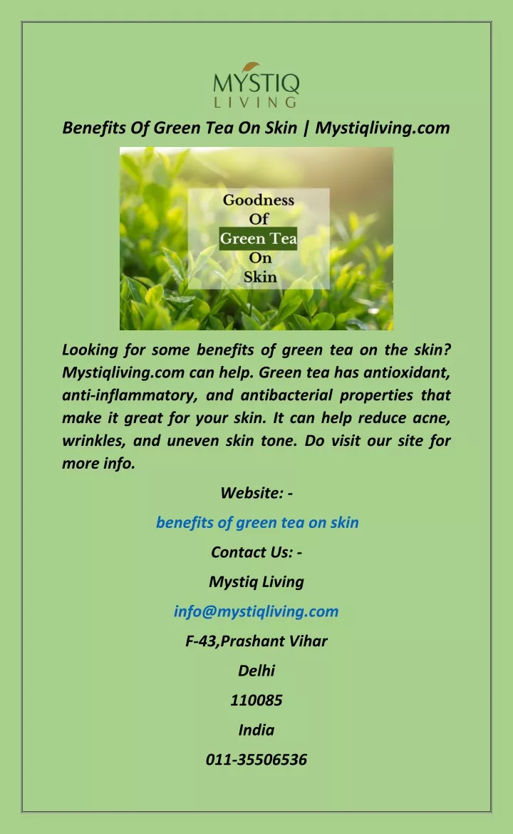 benefits of green tea on skin mystiqliving com