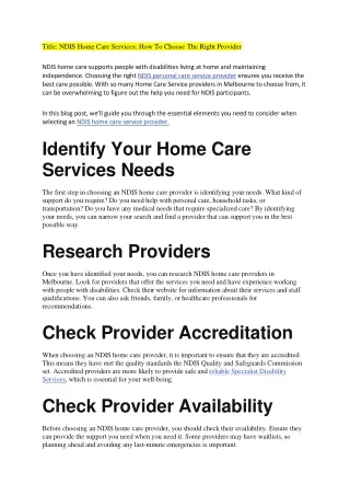 NDIS Home Care Services How To Choose The Right Provider