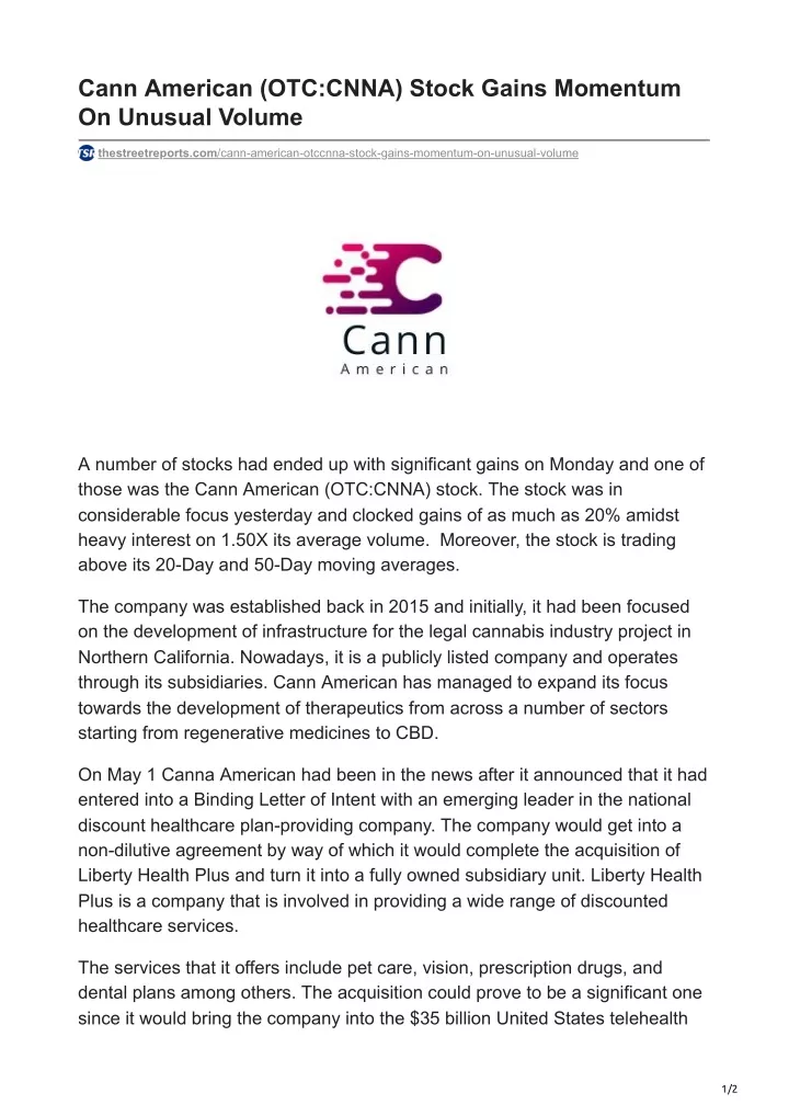 cann american otc cnna stock gains momentum