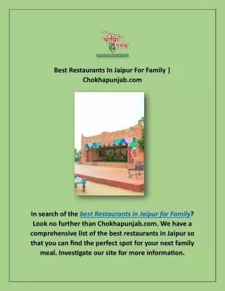 Best Restaurants In Jaipur For Family | Chokhapunjab.com