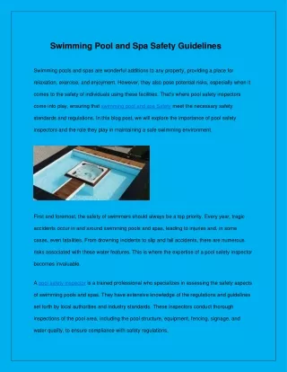 swimming pool and spa safety guidelines