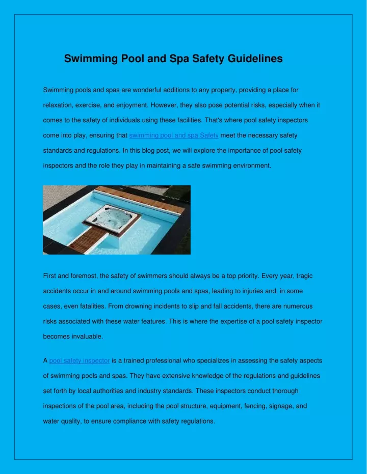 swimming pool and spa safety guidelines