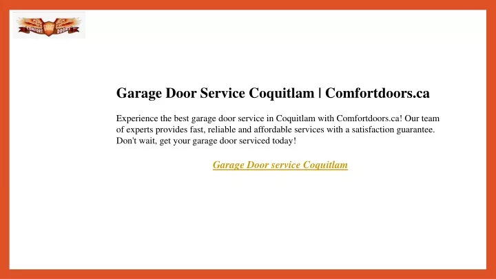 garage door service coquitlam comfortdoors