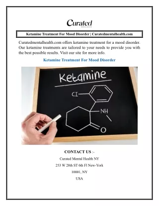 Ketamine Treatment For Mood Disorder  Curatedmentalhealth.com