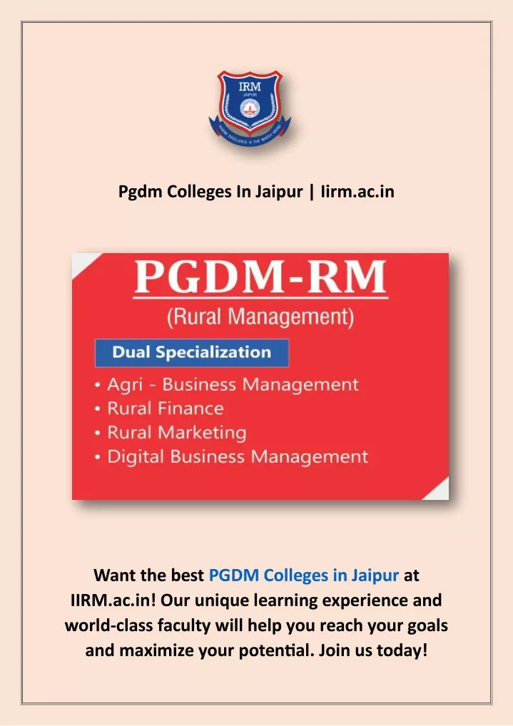 pgdm colleges in jaipur iirm ac in
