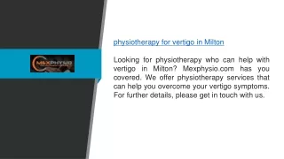 Physiotherapy For Vertigo In Milton  Mexphysio.com