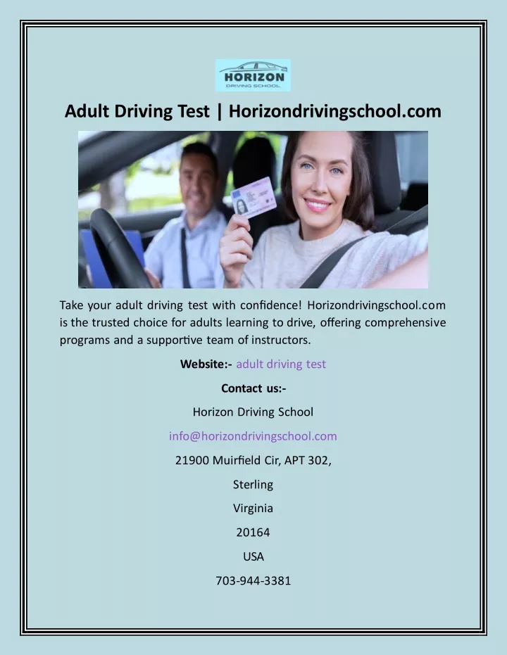 adult driving test horizondrivingschool com
