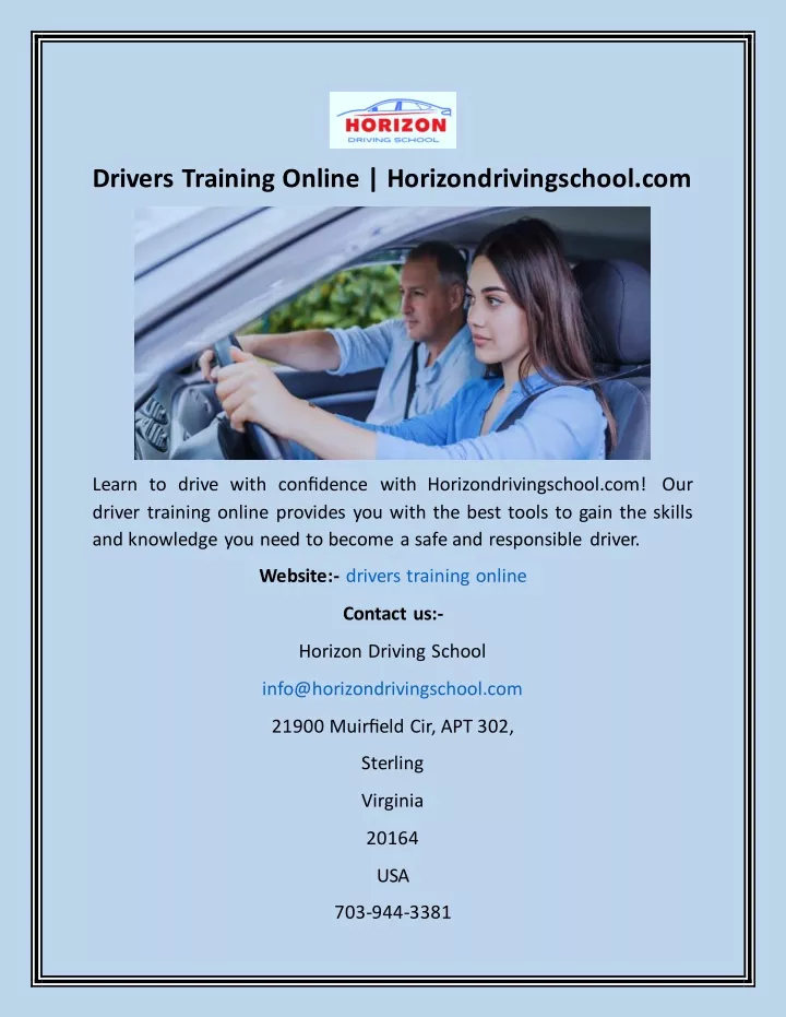 drivers training online horizondrivingschool com