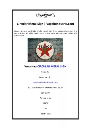 Circular Metal Sign Vagabondsarts.com