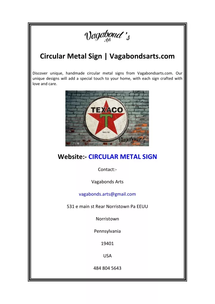circular metal sign vagabondsarts com