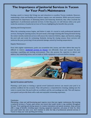 The Importance of Janitorial Services in Tucson for Your Pool's Maintenance