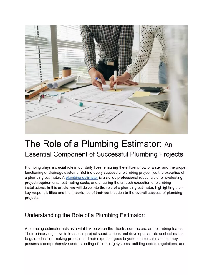 the role of a plumbing estimator an essential