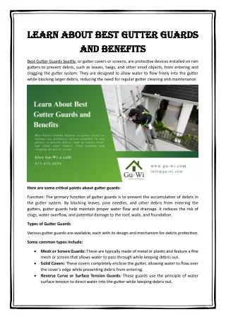 Learn About Best Gutter Guards and Benefits