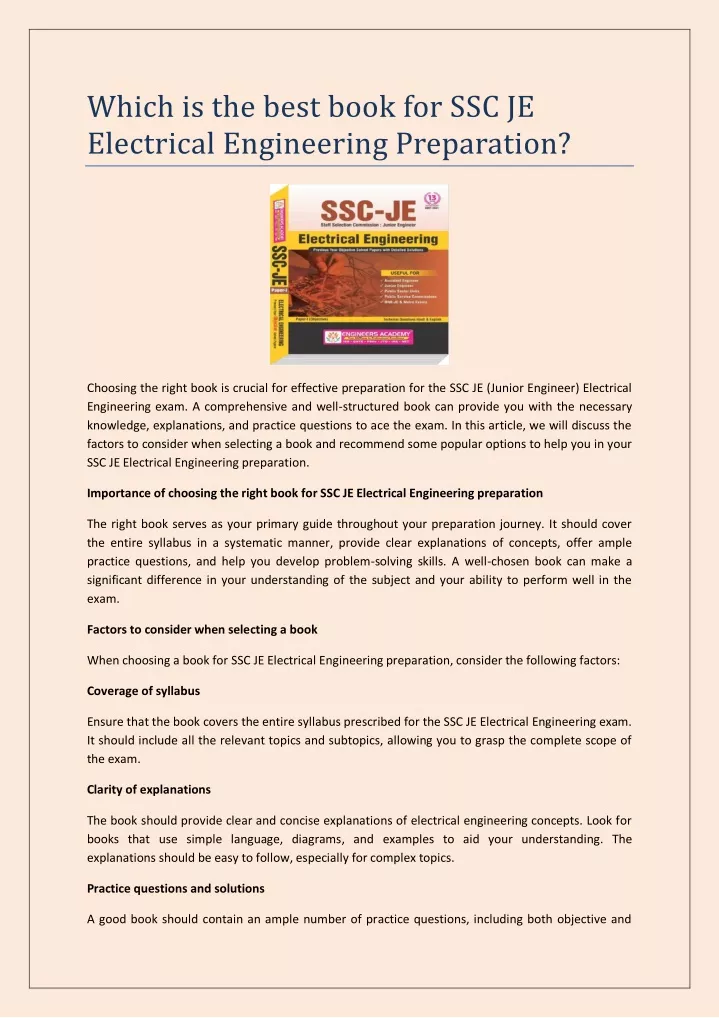 which is the best book for ssc je electrical
