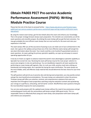 obtain pa003 pect pre service academic
