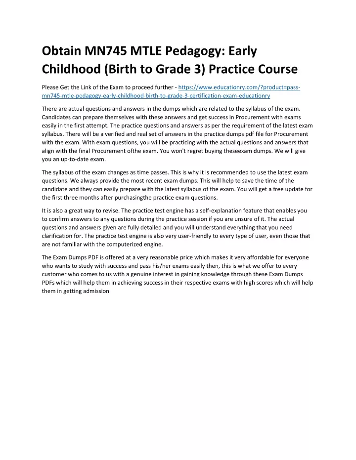 obtain mn745 mtle pedagogy early childhood birth