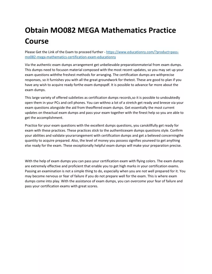 obtain mo082 mega mathematics practice course