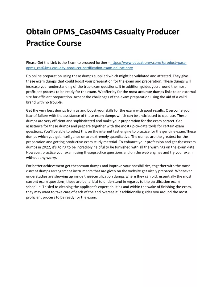 obtain opms cas04ms casualty producer practice