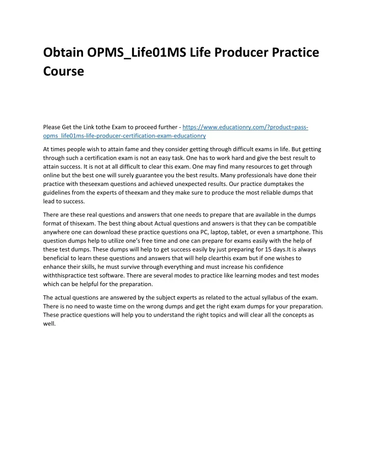 obtain opms life01ms life producer practice course