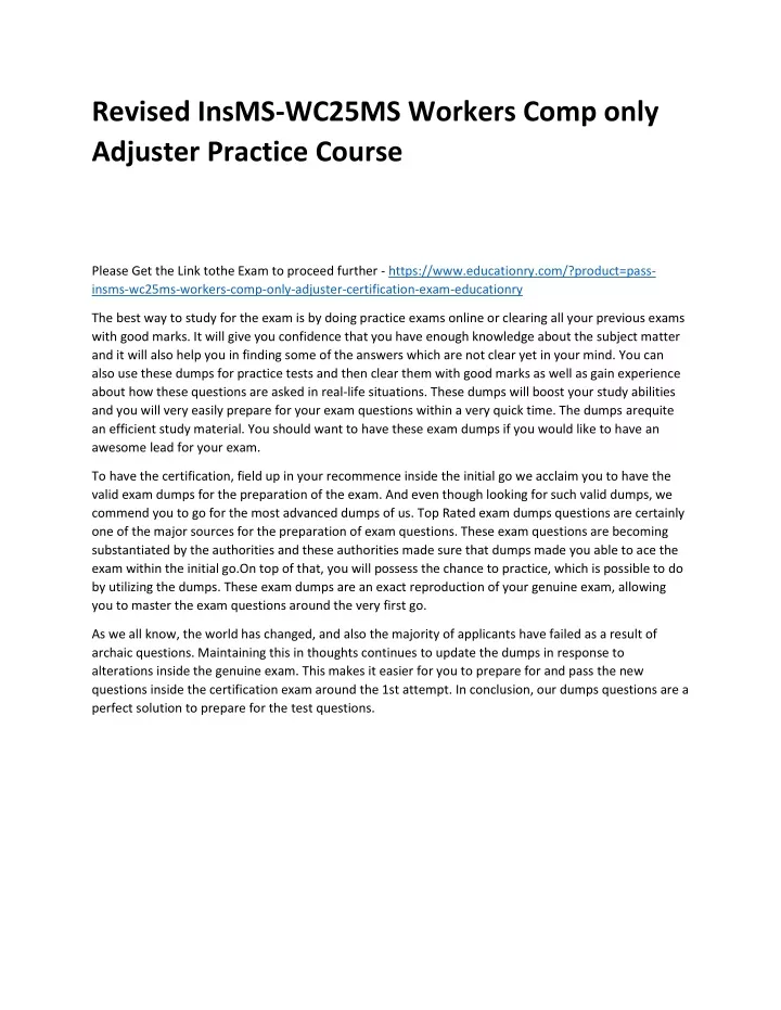 revised insms wc25ms workers comp only adjuster