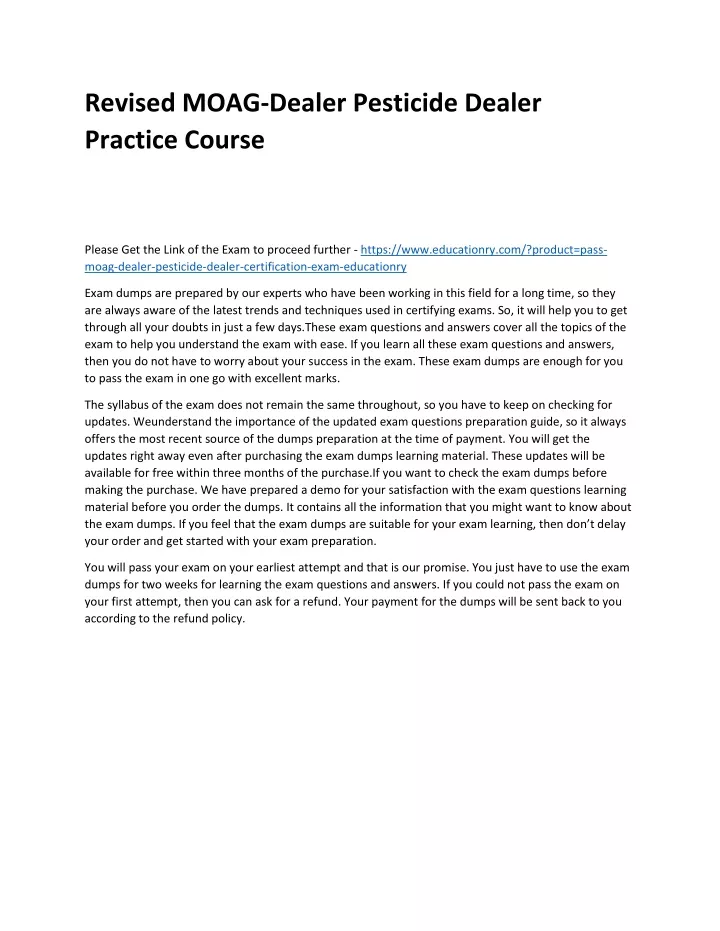 revised moag dealer pesticide dealer practice