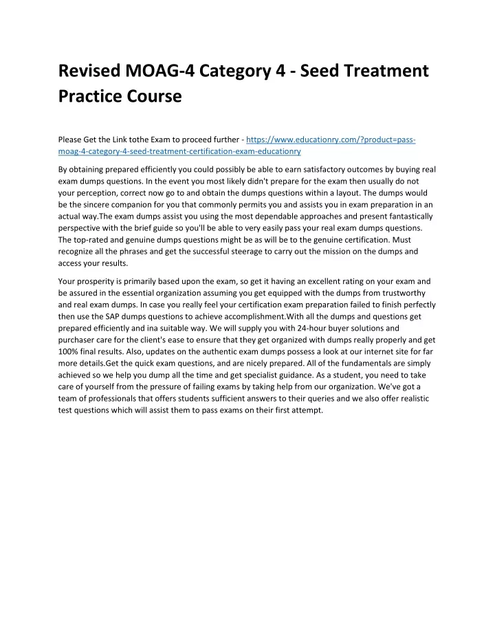 revised moag 4 category 4 seed treatment practice