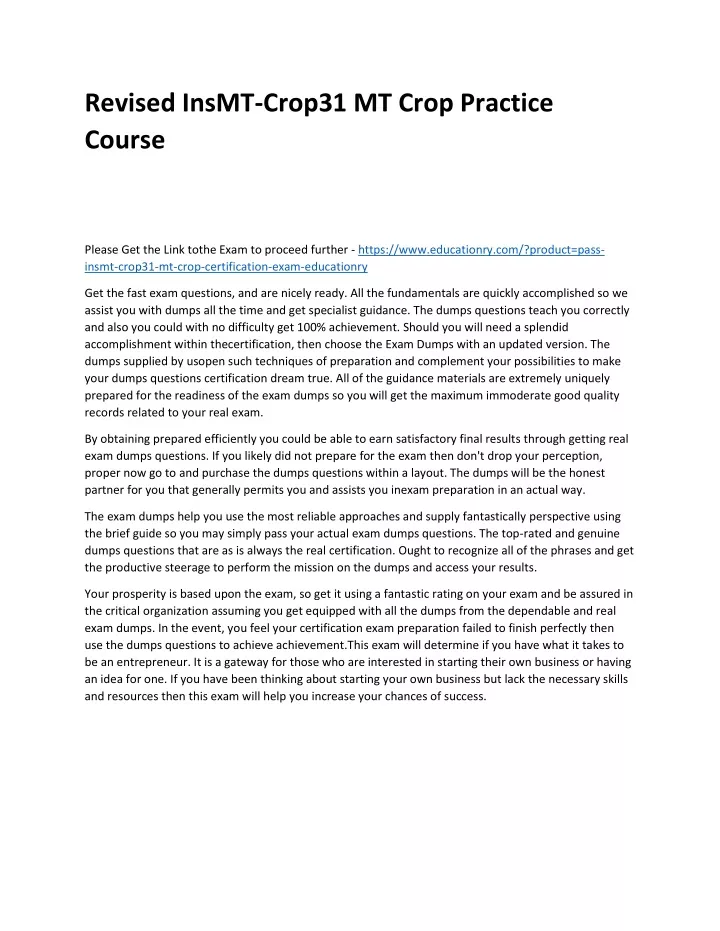 revised insmt crop31 mt crop practice course