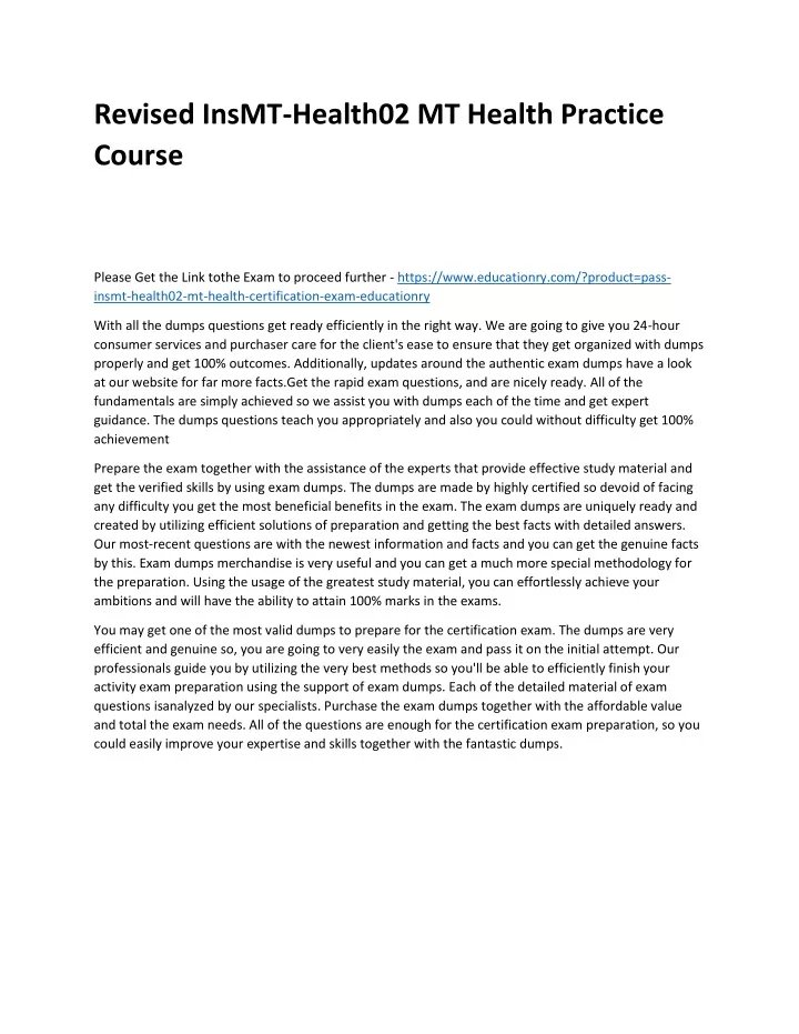 revised insmt health02 mt health practice course