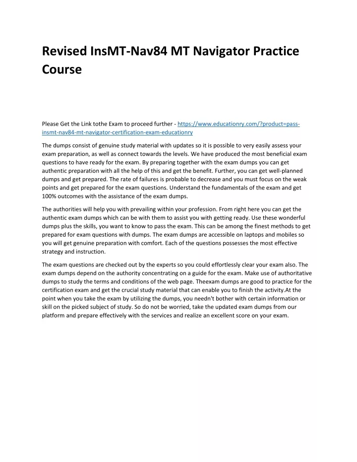 revised insmt nav84 mt navigator practice course