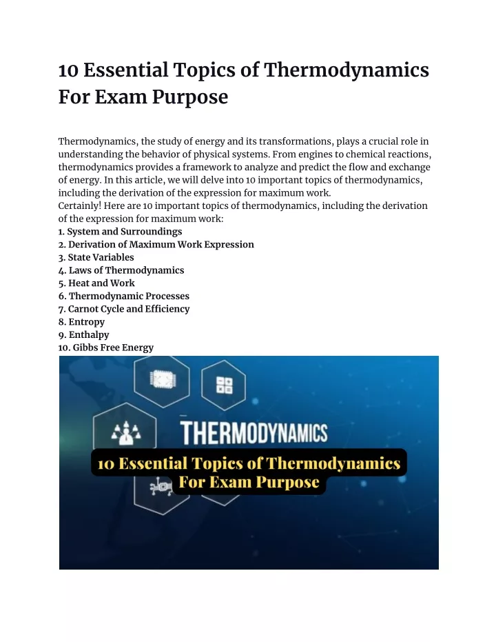 10 essential topics of thermodynamics for exam