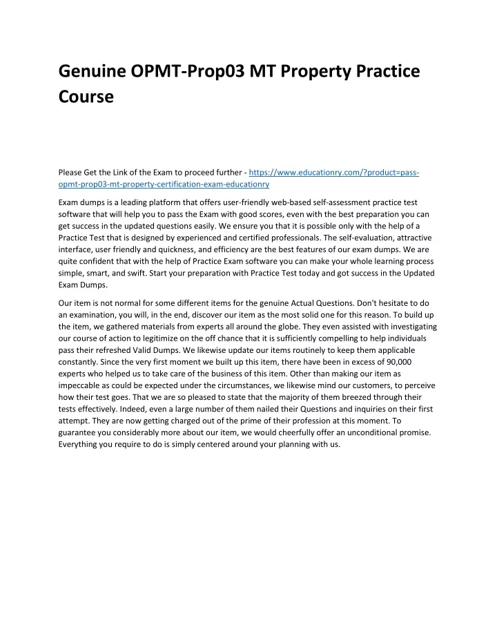 genuine opmt prop03 mt property practice course