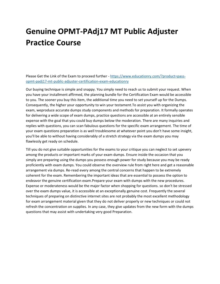 genuine opmt padj17 mt public adjuster practice