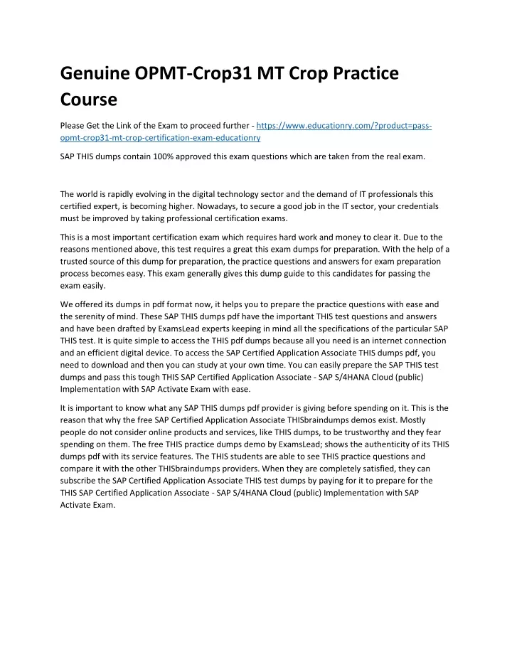 genuine opmt crop31 mt crop practice course