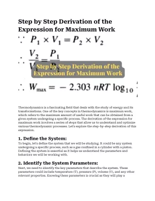 Step by Step Derivation of the Expression for Maximum Work