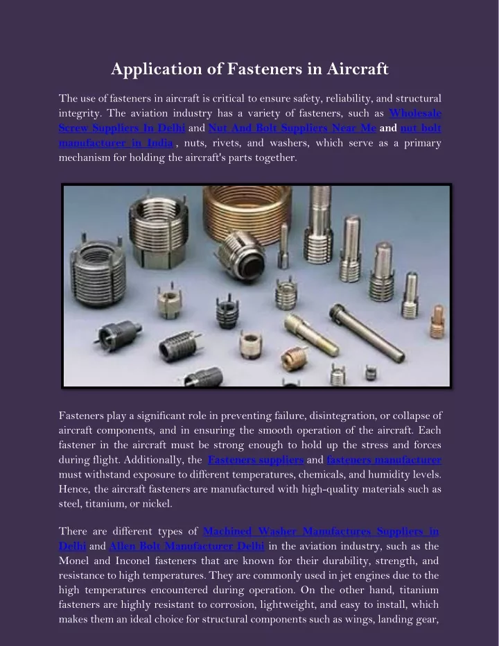 application of fasteners in aircraft