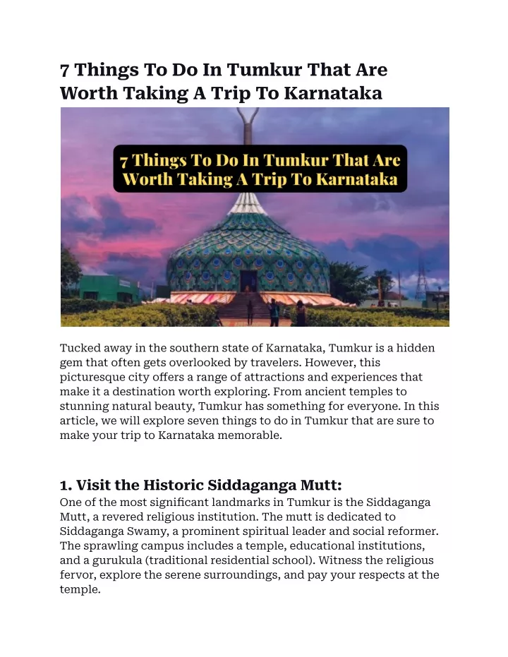 7 things to do in tumkur that are worth taking