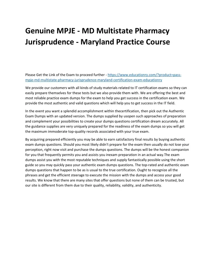 genuine mpje md multistate pharmacy jurisprudence