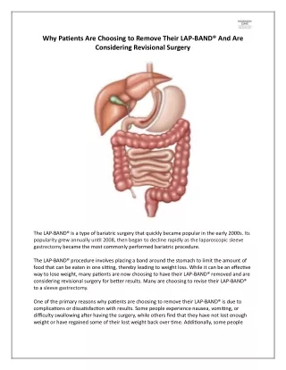 Why Patients Are Choosing to Remove Their LAP-BAND® And Are Considering Revisional Surgery