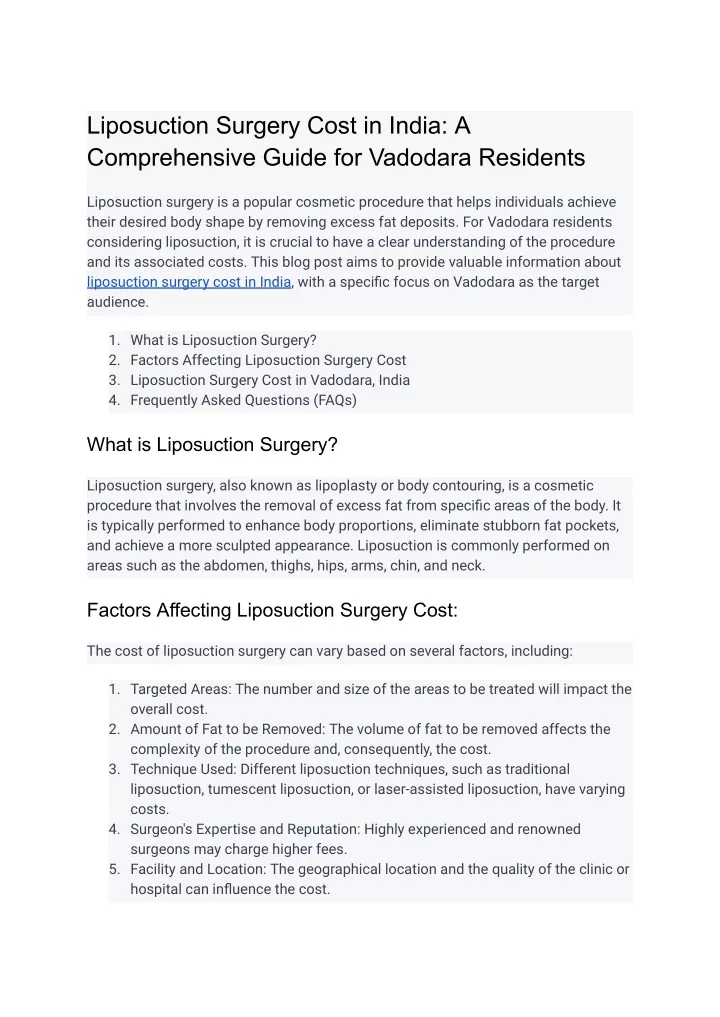 PPT - Liposuction Surgery Cost in India_ A Comprehensive Guide for Vadodara  Residents PowerPoint Presentation - ID:12197401