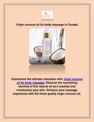 Virgin coconut oil for body massage in Canada