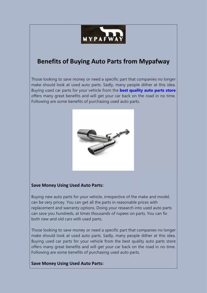 benefits of buying auto parts from mypafway