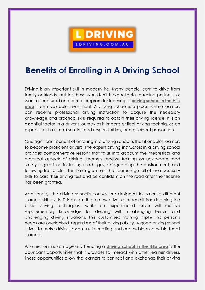 benefits of enrolling in a driving school